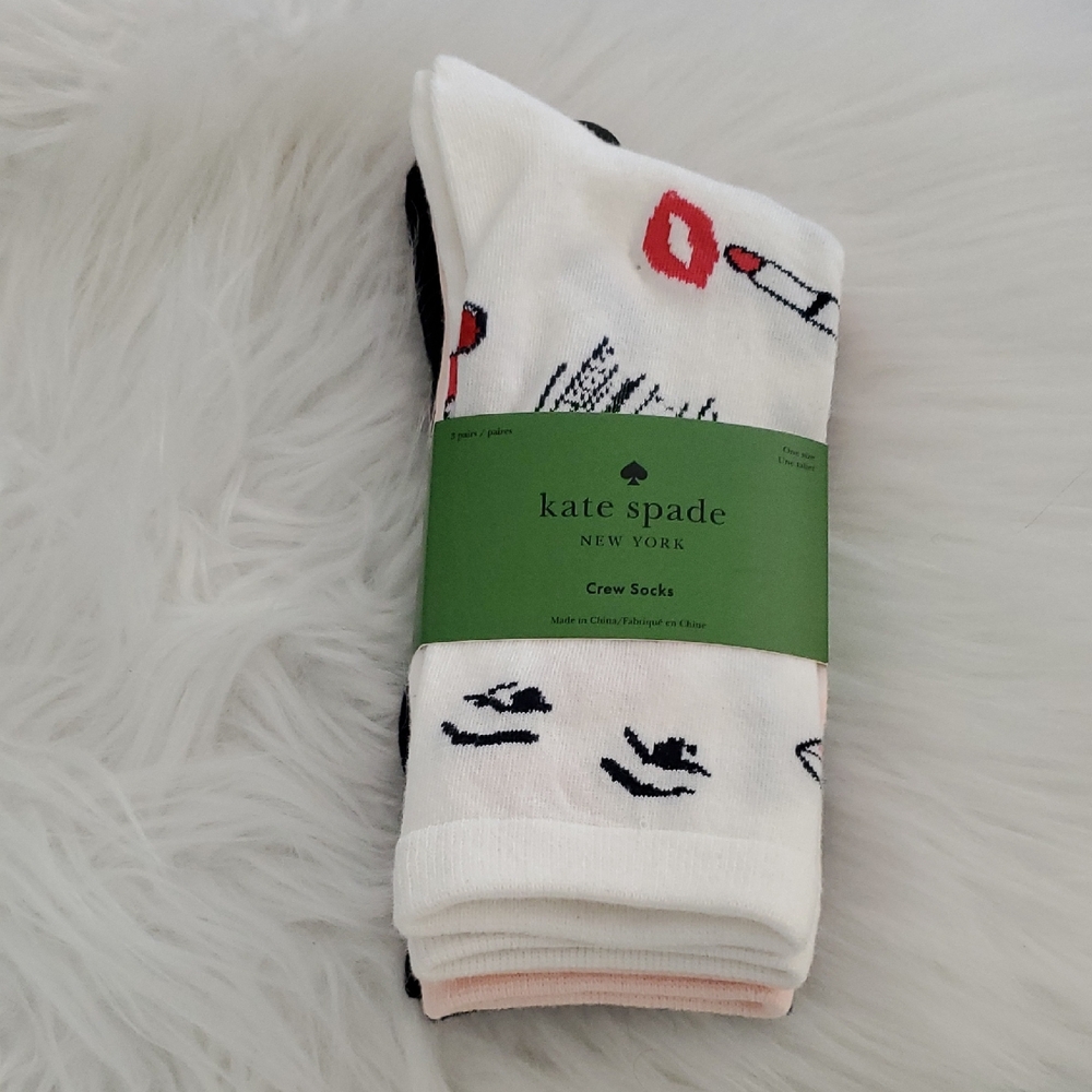 Kate Spade Crew Socks Set Of 3 NWT Size 4-10